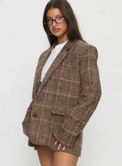 Ayvanna Oversized Blazer Brown Plaid