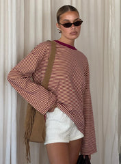 Settle Down Long Sleeve Top Lemon Burgundy Stripe
