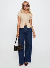 Lift Off Button Up Top Cream Navy Stripe