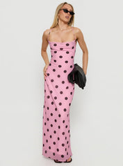 Celena Maxi Dress Pink Brown Polka Dot