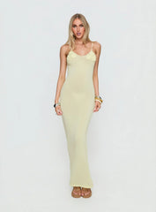 Cinderella Knit Floral Detail Maxi Dress Lemon Yellow