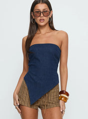 Birdie Asymmetric Denim Top Dark Blue