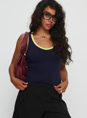 Elionne V Neck Contrast Top Navy Yellow