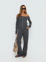 Airazo Off Shoulder Zip Through Jumper Grey