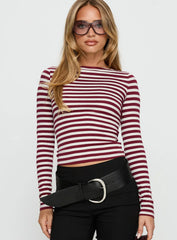Derrica Long Sleeve Top Red Grey Stripe