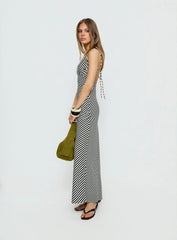 Lesondo V Neck Maxi Dress Black White Stripe
