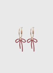 Goodnight And Go Bow Hoop Earrings Gold Red