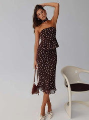 Sydni Midi Bias Cut Skirt Chocolate Pink Polka