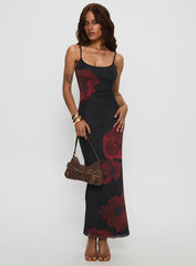 Lucky to Love Maxi Dress Black Red Floral