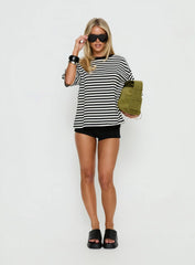 Settle Down Short Sleeve Top Black White Stripe