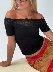 Breiann Lace Off Shoulder Short Sleeve Top Black