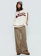 Star Track Graphic Jumper Cream Red