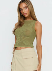 Cypressa Crochet Boat Neck Top Olive