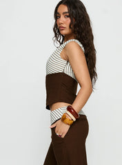Past Life One Shoulder Top Brown Stripe