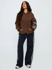 Princess Polly Script Text Graphic Hoodie Brown Blue
