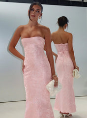 Lips Are Sealed Strapless Lace Up Back Maxi Dress Pink