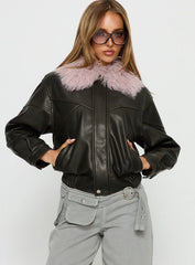 Brittanni Fluffy Collar Jacket Brown Pink