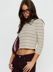 Jaeda Collared 3 4 Sleeve Top Stripe