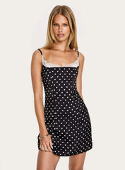 Renaissance Corset Lace Mini Dress Black White Polka Dot