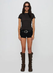 Romelle Shirred Top Black Brown Plaid Petite