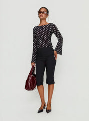 Lady Lady Long Sleeve Backless Top Black White Polka