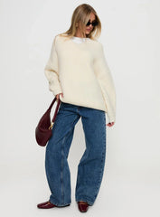 Have It All V Neck Knit Sweater Cream