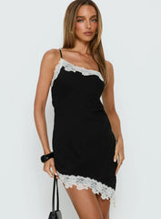 Esadora Lace Asymmetrical Mini Dress Black Cream