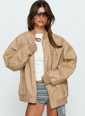 Believe It Faux Leather Bomber Jacket Washed Stone