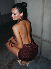 Keiana Mini Skirt Burgundy Pink Polka