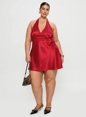 Pelagia Halter Scarf Tie Mini Dress Red Curve