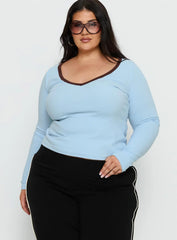 Baseline V Neck Long Sleeve Top Blue Brown Curve