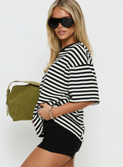 Settle Down Short Sleeve Top Black White Stripe