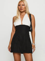 Calanie Halter Mini Dress Black White