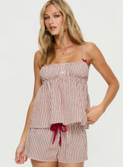 Chill Club Sleep Peplum Top Red White Stripe