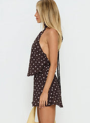 Natalea High Neck Playsuit Brown White Polka