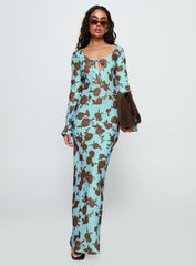 Elorie Long Sleeve Maxi Dress Blue Brown