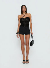 Edana Ruched Sequin Bodysuit Black