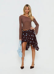 Hevenna Asymmetrical Chiffon Mini Skirt Brown Blue Polka