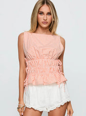 Antiqued Tie Side Top Orange Check