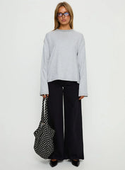 Settle Down Long Sleeve Top Grey White Stripe