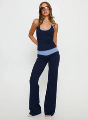 Kobee Jersey Flare Pants Navy Light Blue