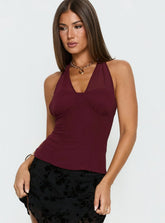 Lynford Chiffon Detail Halter Top Wine