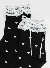 Reminisce Heart Detail Socks Black White