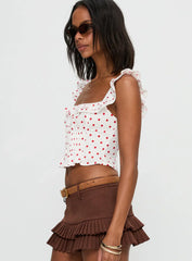 Isadoria Frill Top White Red Polka