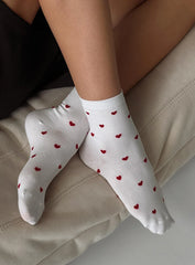 Sweet Heart Socks White Red