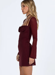 Dyer Sheer Sleeve Mini Dress Burgundy