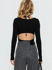 Tulia Long Sleeve Layered Bodysuit Black
