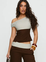 Past Life One Shoulder Top Brown Stripe
