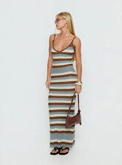 Leylana Scoop Knitted Maxi Dress Blue Brown Stripe