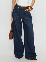 Naylor Mid Rise Wide Leg Jeans Mid Blue Denim
